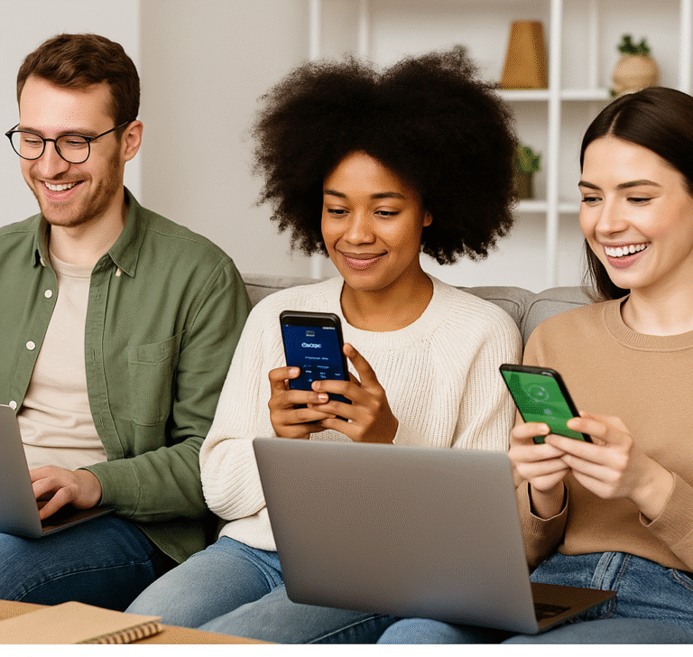 People exploring fintech trends 2026 with mobile banking apps.