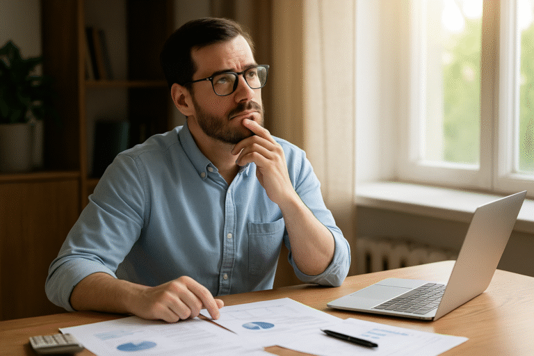 Why smart people stay broke Professional adult reflecting on personal finance decisions, representing the psychology of money.”