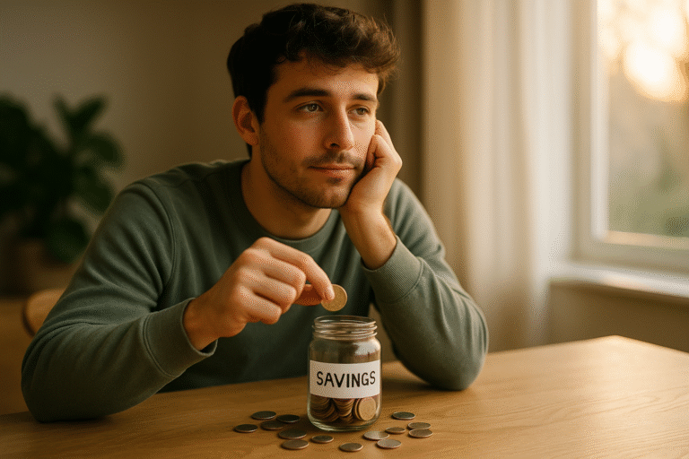 “Person saving money in 2026 and feeling peaceful despite inflation in 2026.”