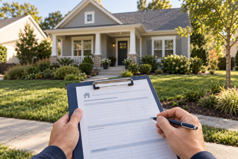 Home affordability 2026 budget review outside a modest suburban house